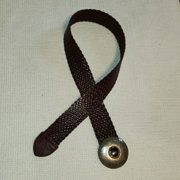 Anthropologie Motiv 56 brown leather braided belt with round engraved buckle